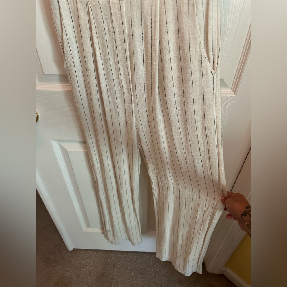 Pinstripe linen romper jumpsuit NWT - Picture 3 of 7